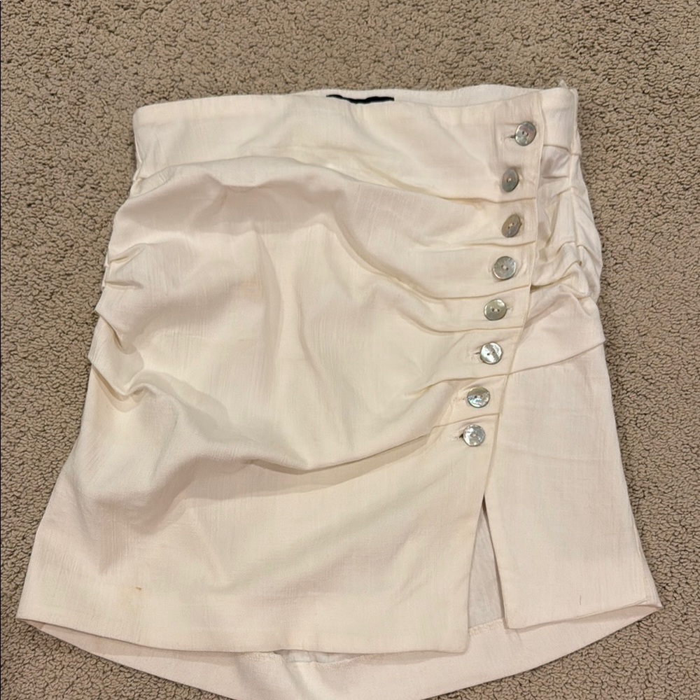 Zara Cream Asymmetrical Ruched Mini Skirt